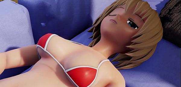  [3D HENTAI MMD] Peachy Beach  Pt 1 - Bikini Izumi gets caught fingering by Sin Sack, gives him a blow job and rides him like a cowgirl until creampie finale!